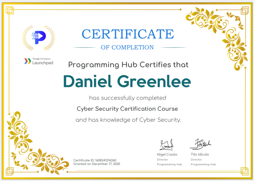 Cyber Security – Programming Hub – December 2020