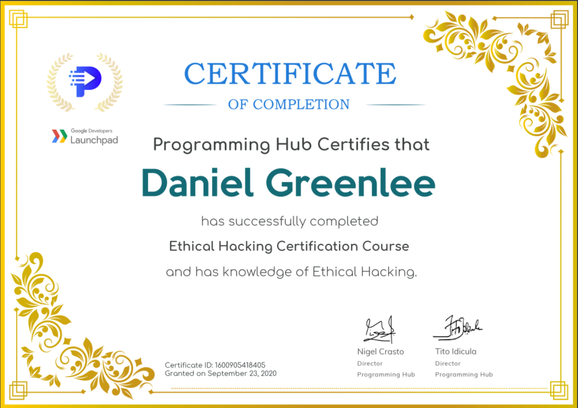 Ethical Hacking – Programming Hub – September 2020