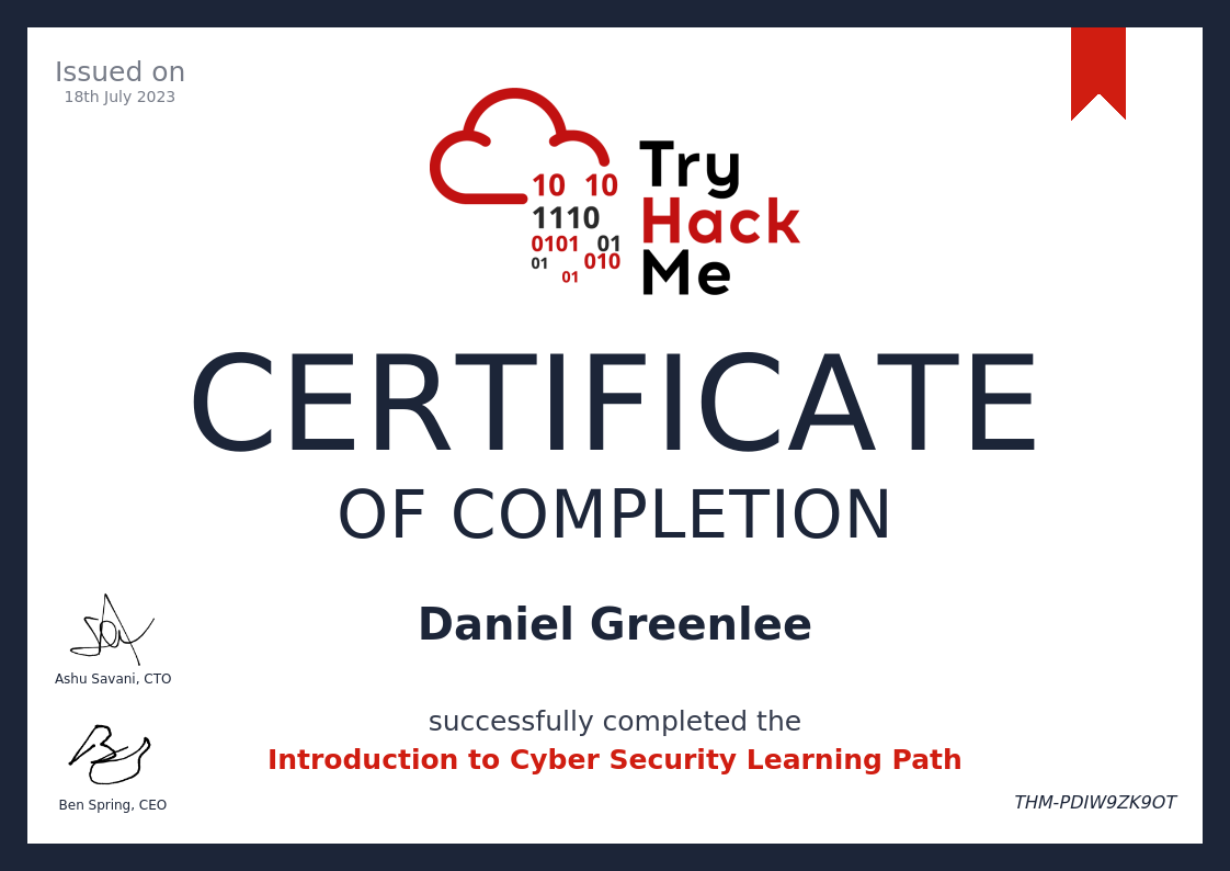 Intro to Cyber Security – TryHackMe – July 2023